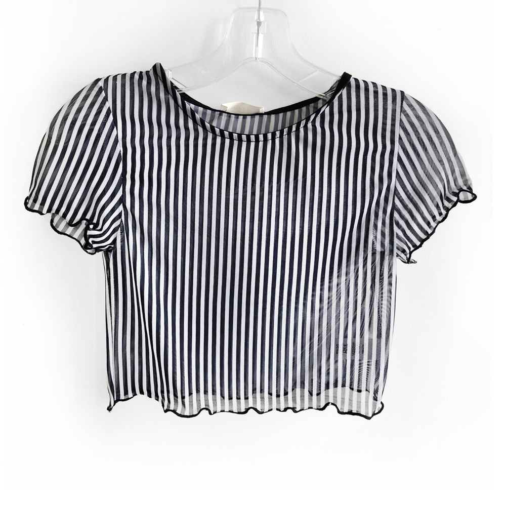Forever 21 sheer mesh vertical striped crop baby doll Y2K top